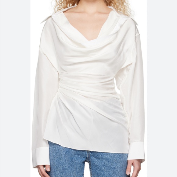 Alexander Wang White Silk Draped Blouse - Picture 2 of 6